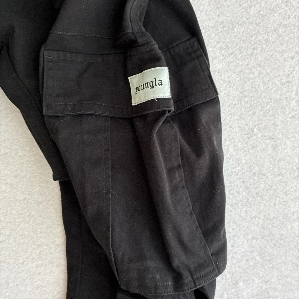 YoungLA Jeans Mens XL Black Streetwear Baggy Cargo All Over Embroidered Pants
